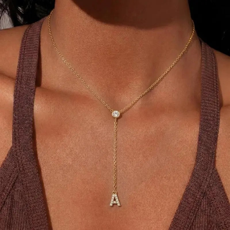18k Dainty Initial Drop Necklace