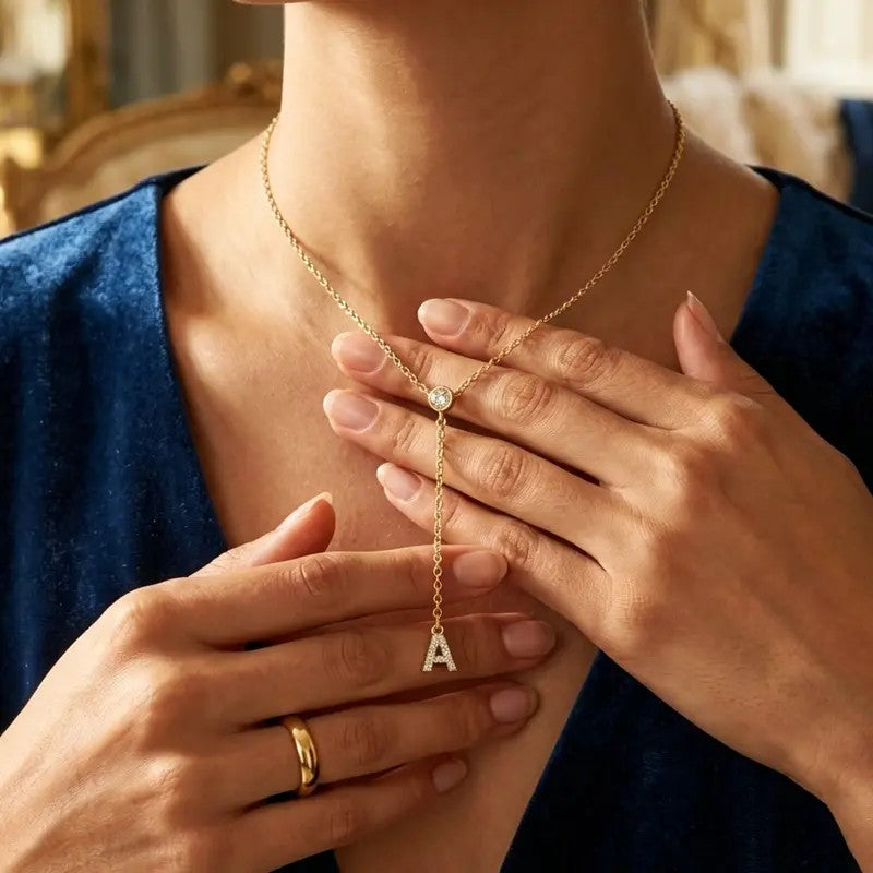 18k Dainty Initial Drop Necklace
