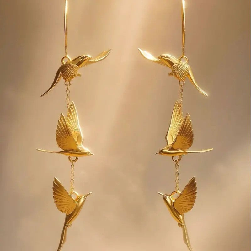 18k Vintage Bird Drop Earrings