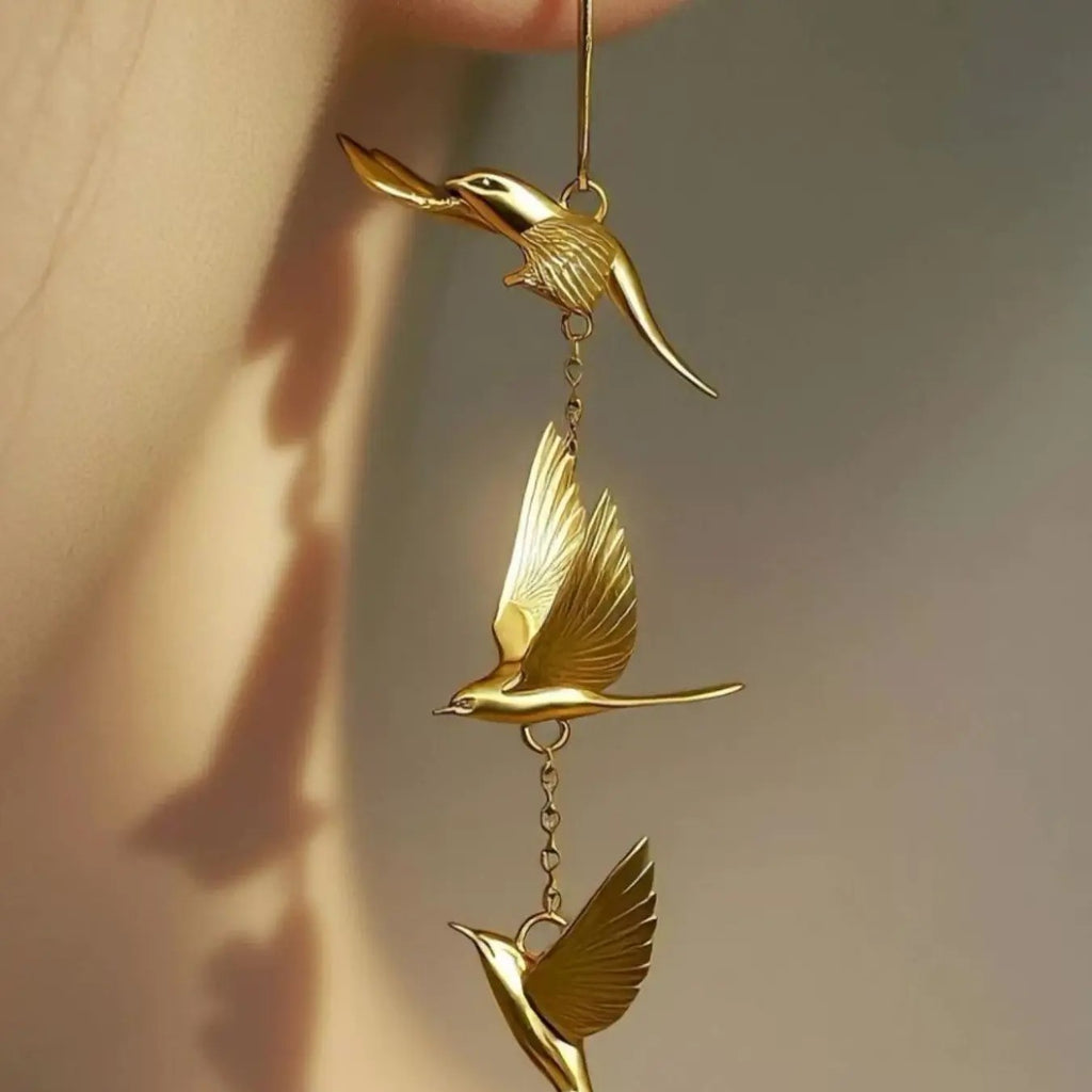 18k Vintage Bird Drop Earrings