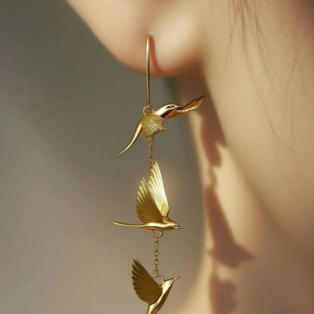 18k Vintage Bird Drop Earrings
