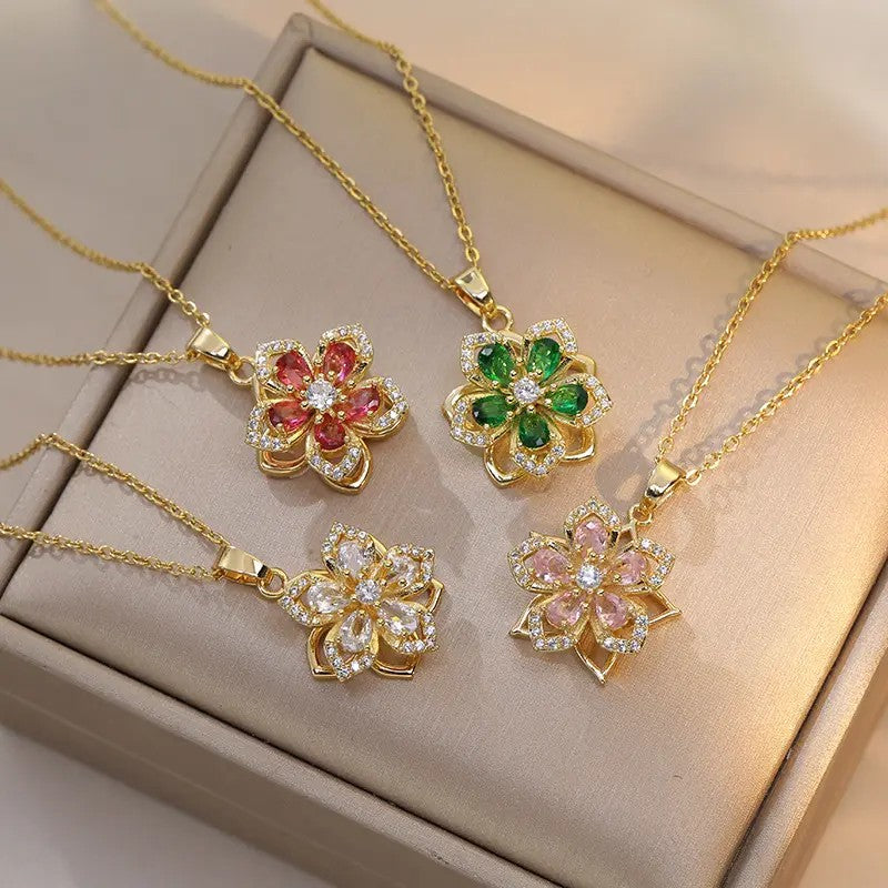 18k Elegant Pink Flower Necklace