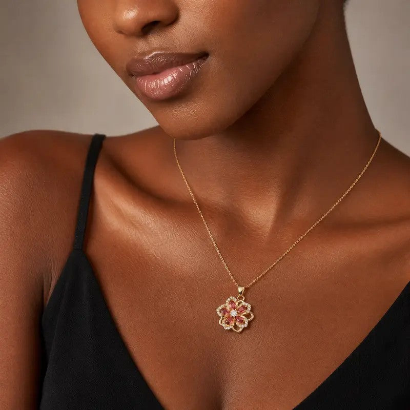 18k Elegant Pink Flower Necklace
