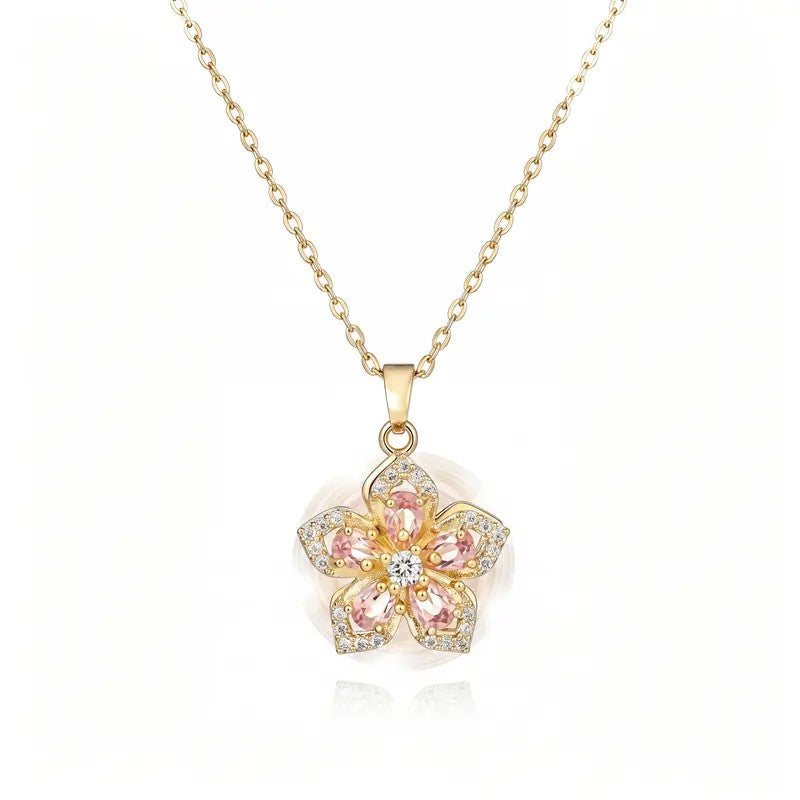 18k Elegant Pink Flower Necklace