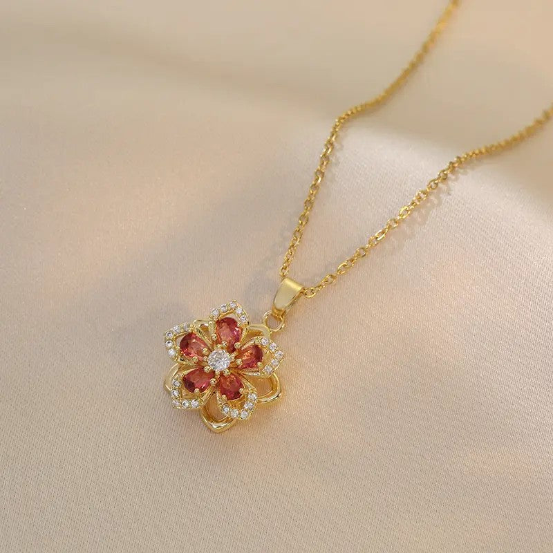 18k Elegant Pink Flower Necklace