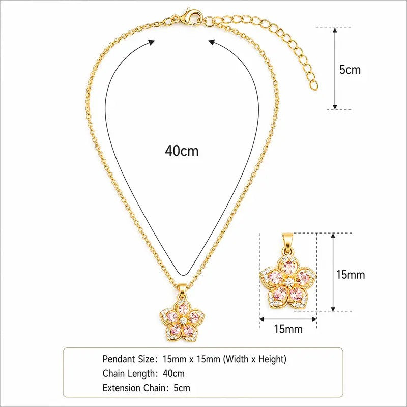 18k Elegant Pink Flower Necklace