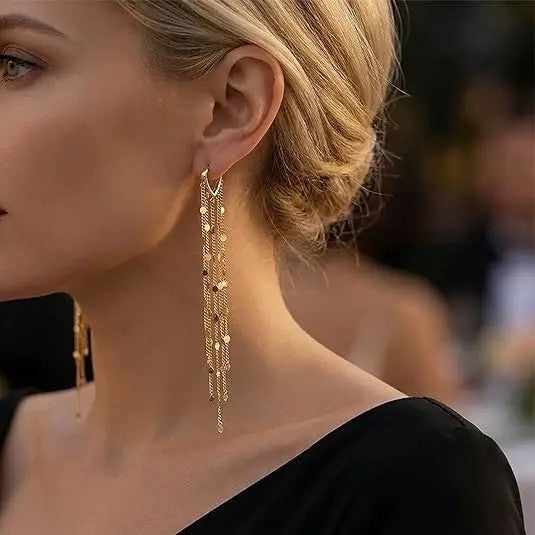 2PC Geometric Tassel Earrings