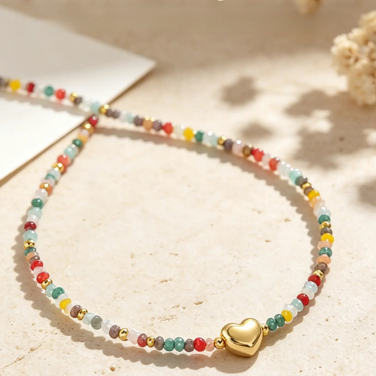 Multicolor Beaded Heart Necklace