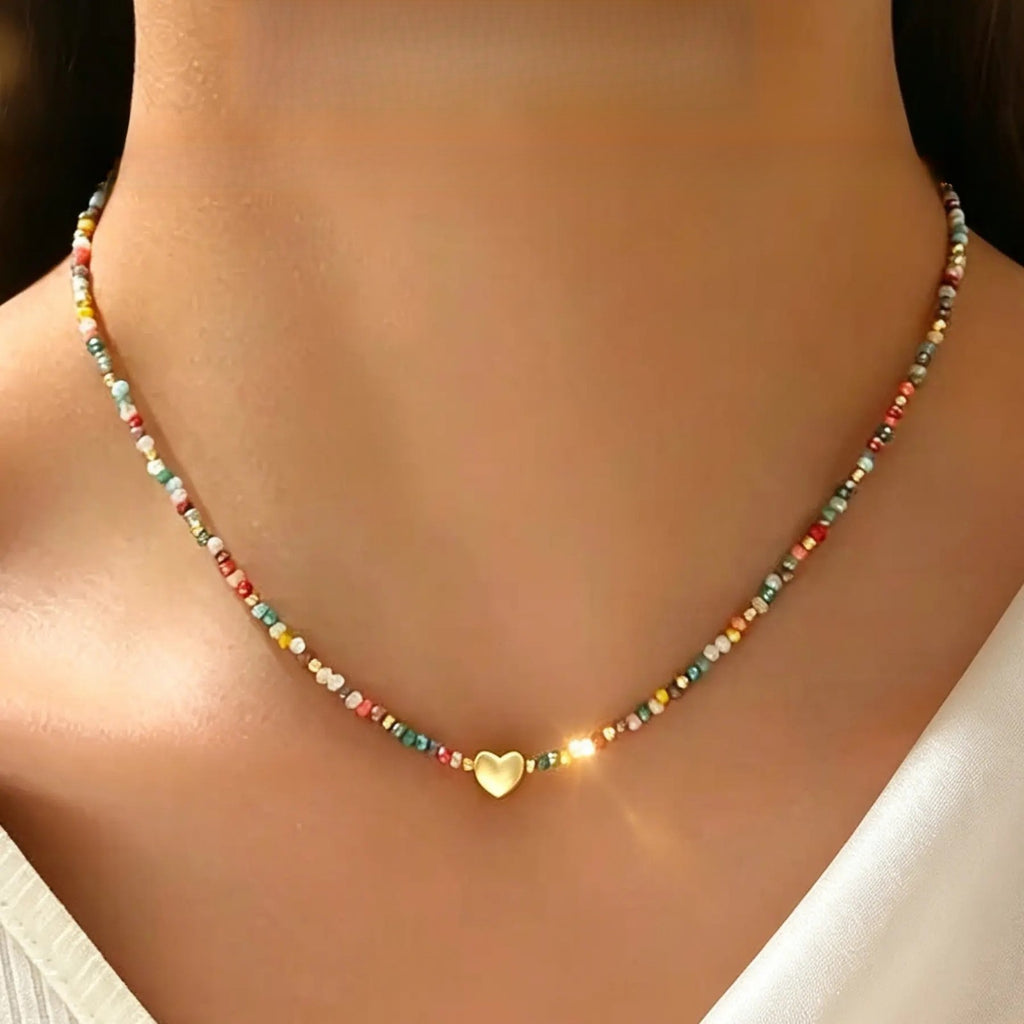 Multicolor Beaded Heart Necklace