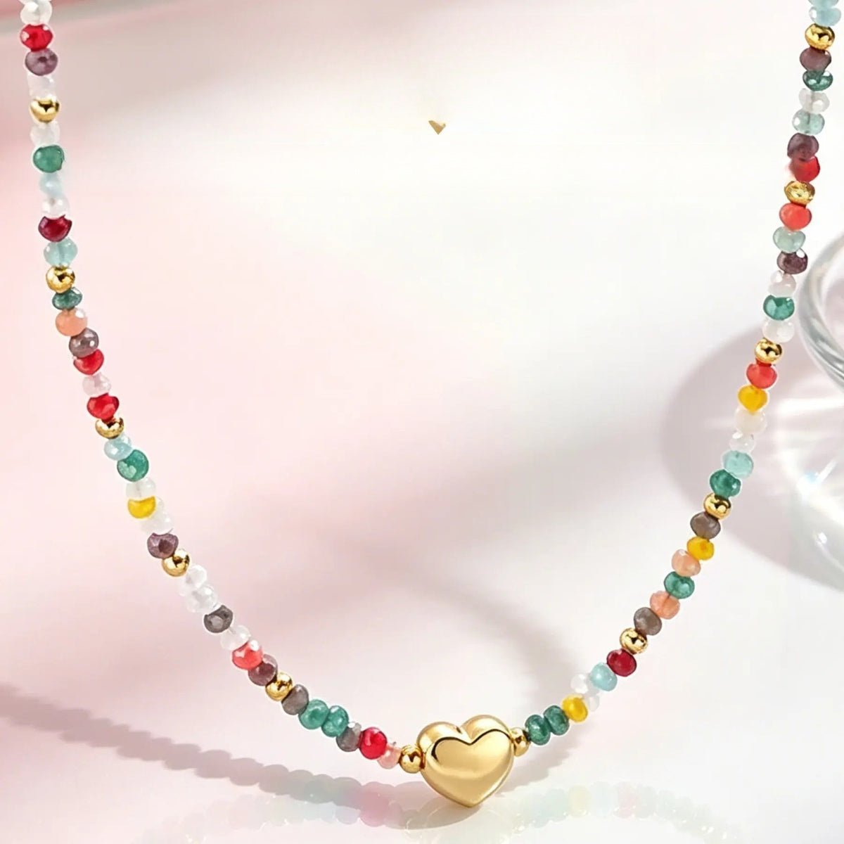 Multicolor Beaded Heart Necklace
