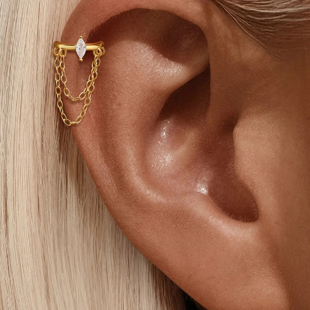 18k Dainty Marquise Chain Ear Cuff