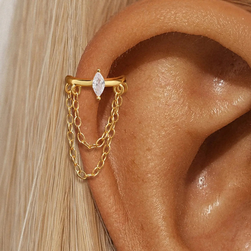 18k Dainty Marquise Chain Ear Cuff