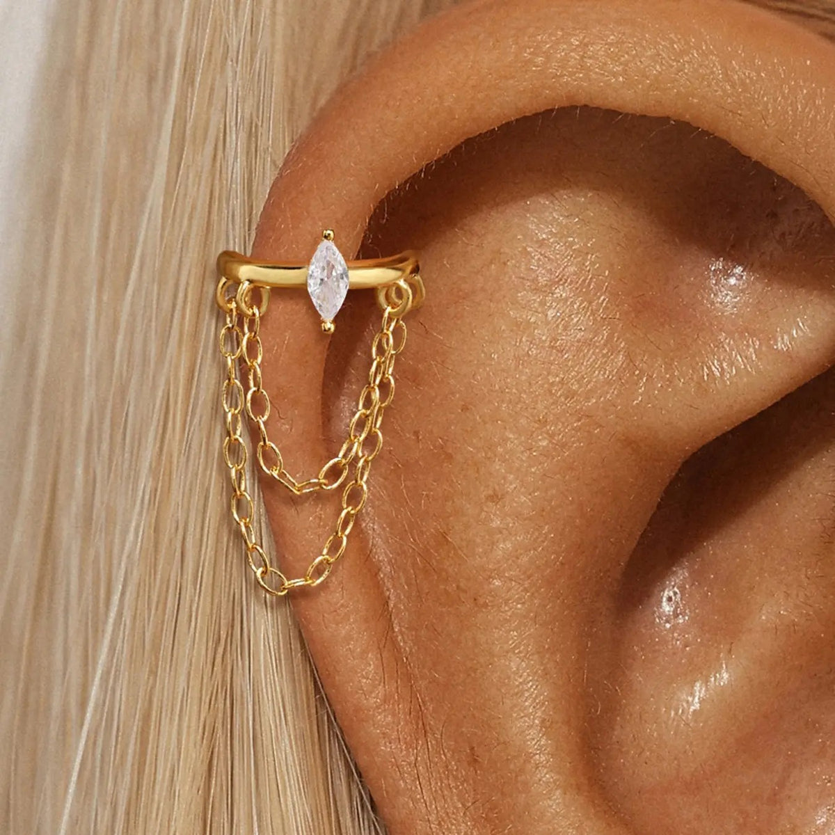 18k Dainty Marquise Chain Ear Cuff