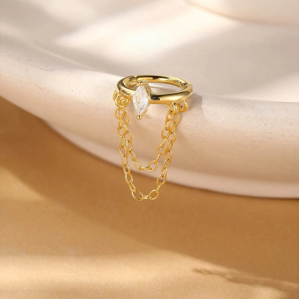18k Dainty Marquise Chain Ear Cuff
