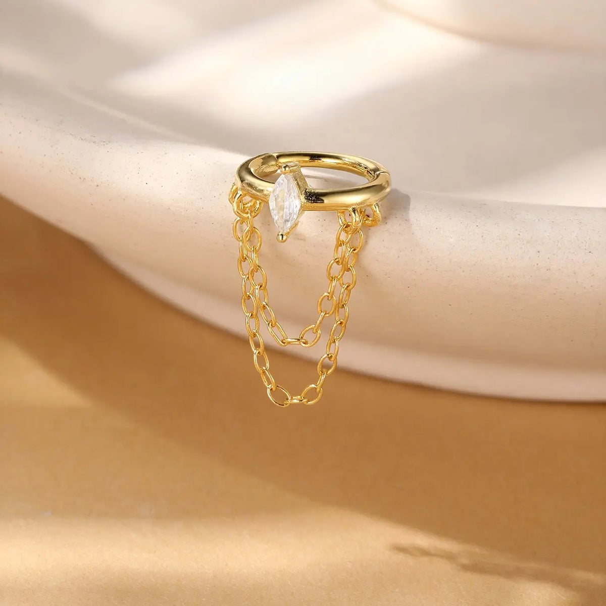 18k Dainty Marquise Chain Ear Cuff