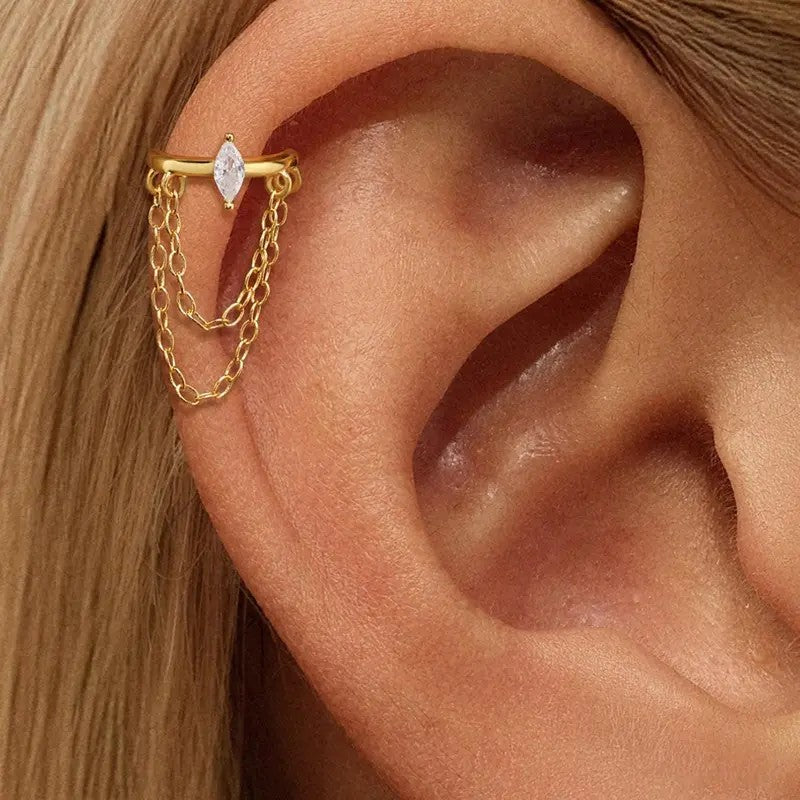 18k Dainty Marquise Chain Ear Cuff
