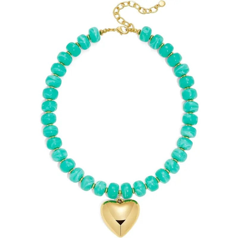 Boho Green Bead Heart Necklace
