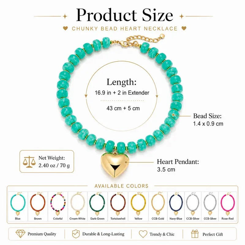 Boho Green Bead Heart Necklace