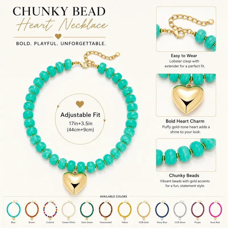 Boho Green Bead Heart Necklace
