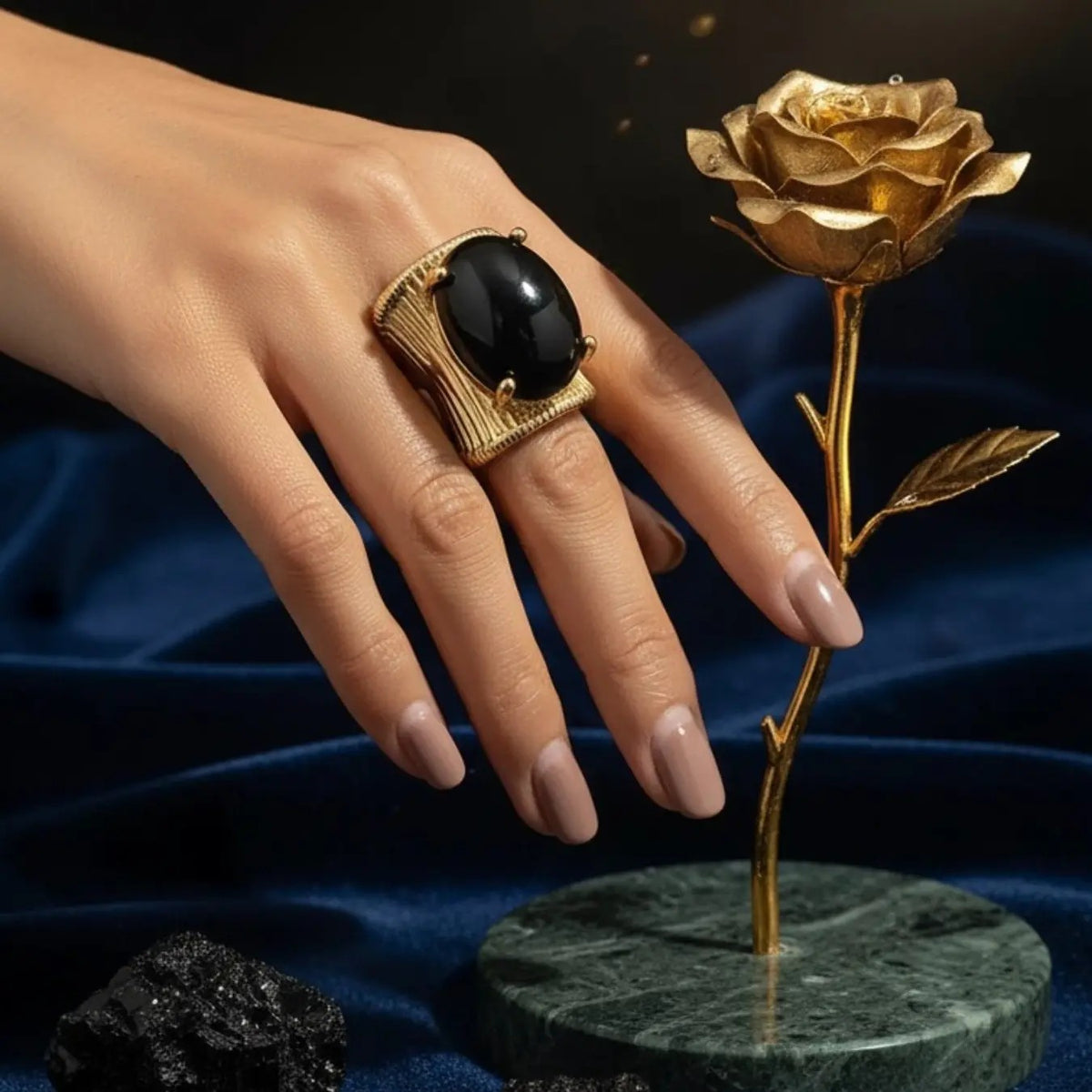 Vintage Obsidian Wide Band Ring