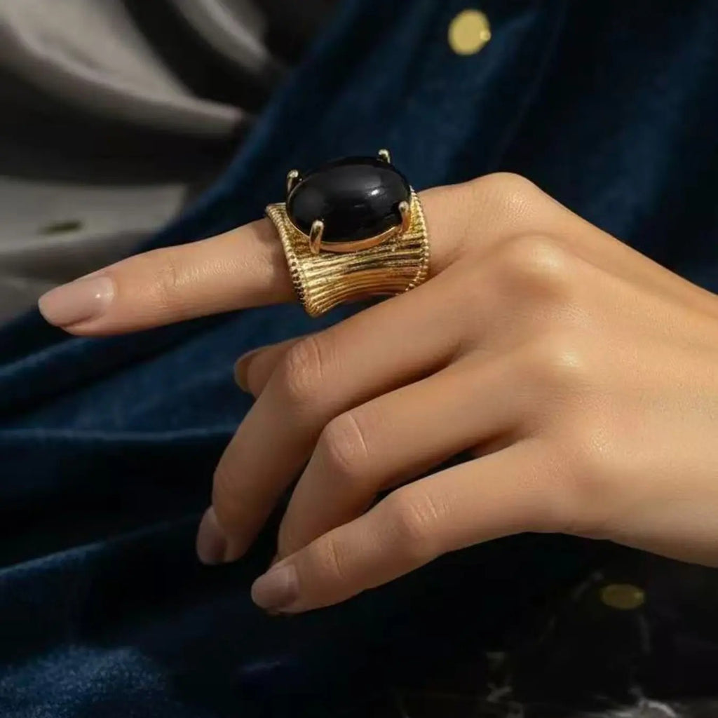 Vintage Obsidian Wide Band Ring