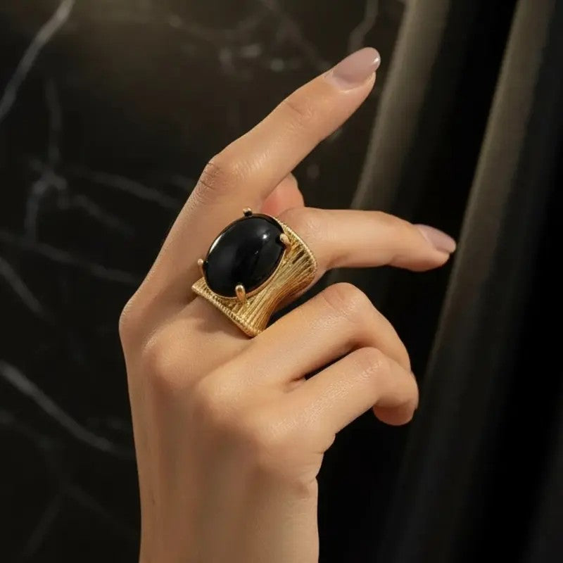 Vintage Obsidian Wide Band Ring