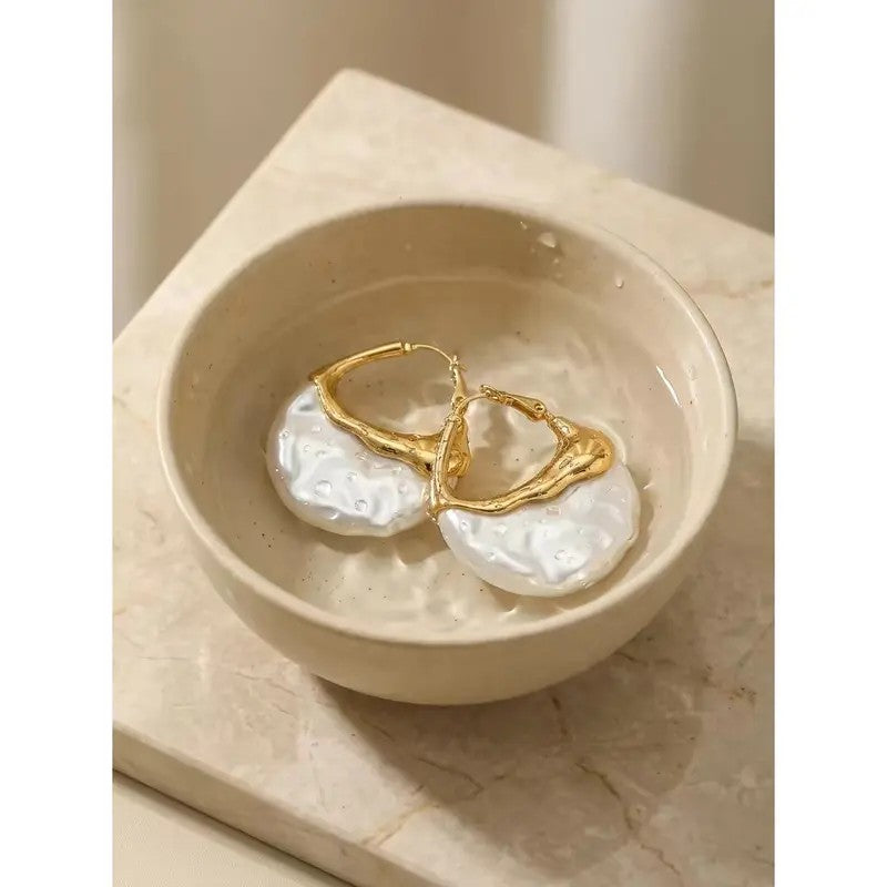 2PC Elegant Baroque Pearl Hoop Earrings