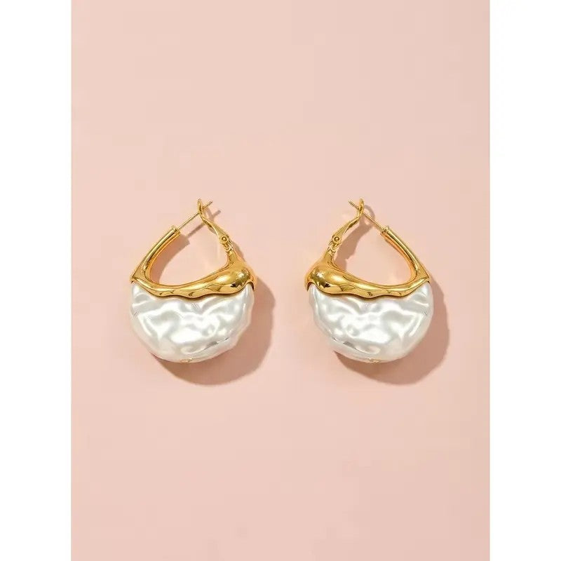 2PC Elegant Baroque Pearl Hoop Earrings