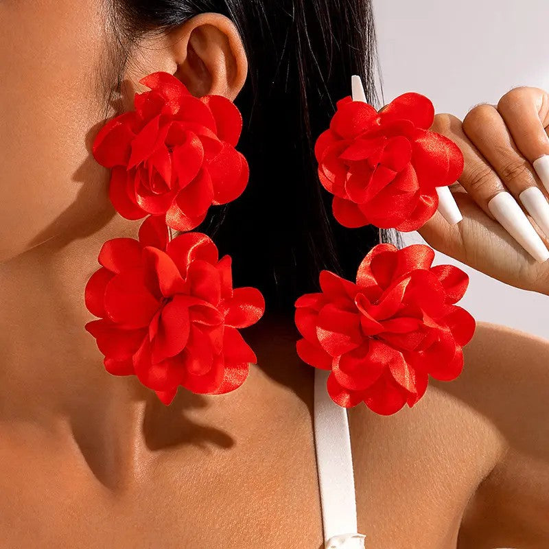 Fabric Dahlia Drop Earrings