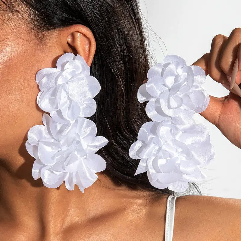 Fabric Dahlia Drop Earrings