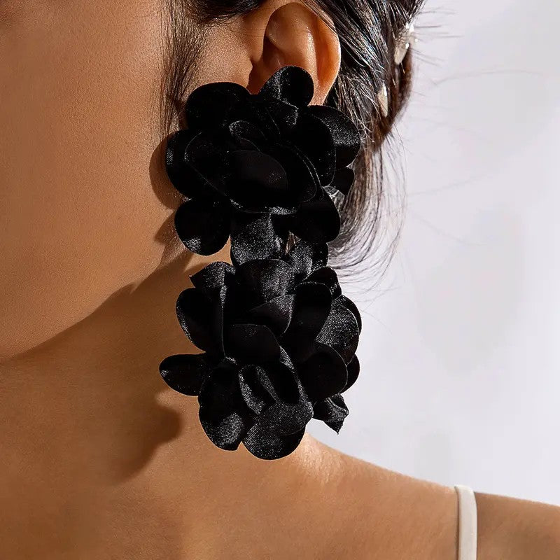 Fabric Dahlia Drop Earrings