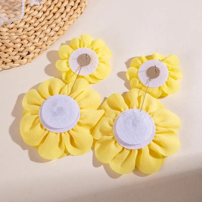 Fabric Dahlia Drop Earrings