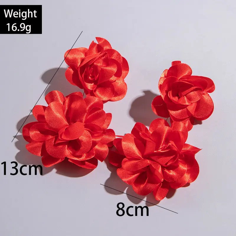 Fabric Dahlia Drop Earrings