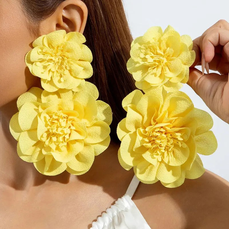 Fabric Dahlia Drop Earrings
