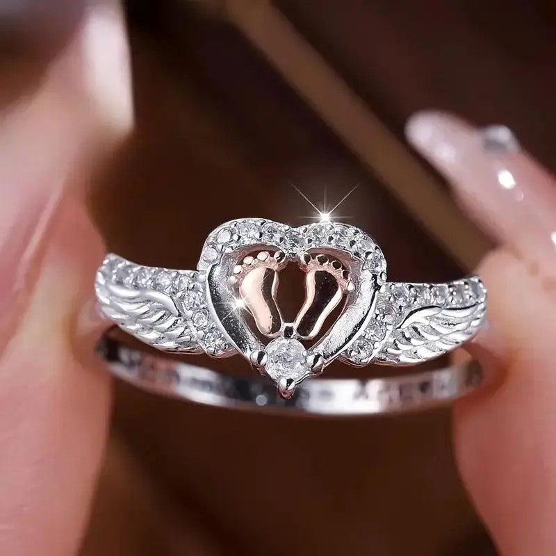 Elegant Angel Wing Heart Ring