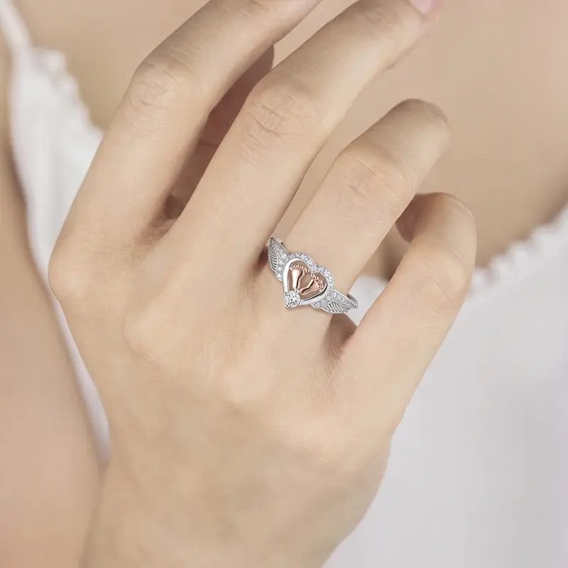 Elegant Angel Wing Heart Ring