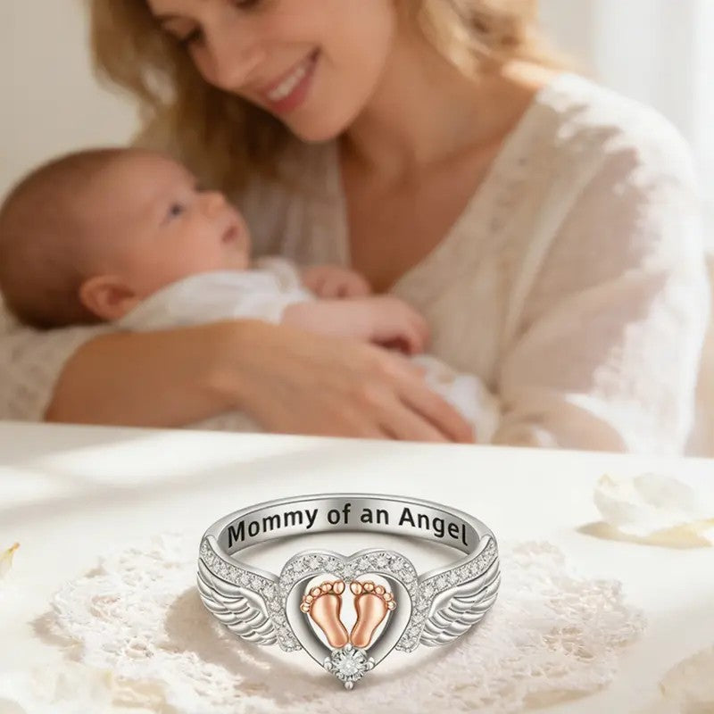 Elegant Angel Wing Heart Ring