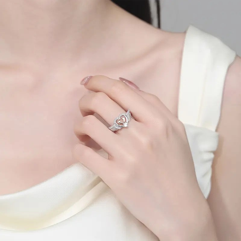 Elegant Angel Wing Heart Ring