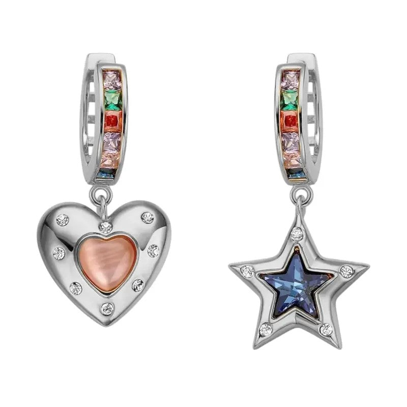 18k Dainty Star & Heart Hoop Earrings