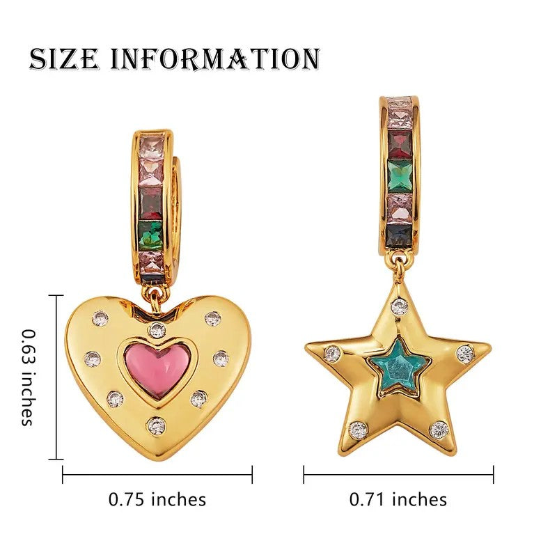 18k Dainty Star & Heart Hoop Earrings
