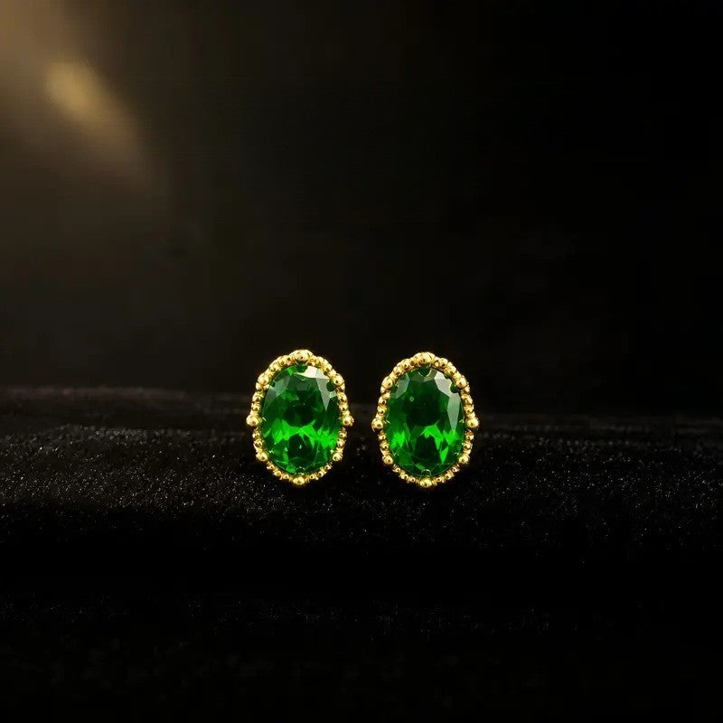 18k Elegant Oval Green Stud Earrings