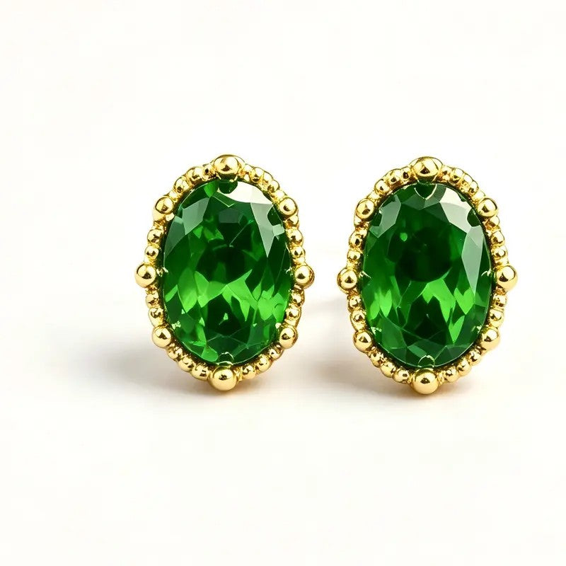 18k Elegant Oval Green Stud Earrings