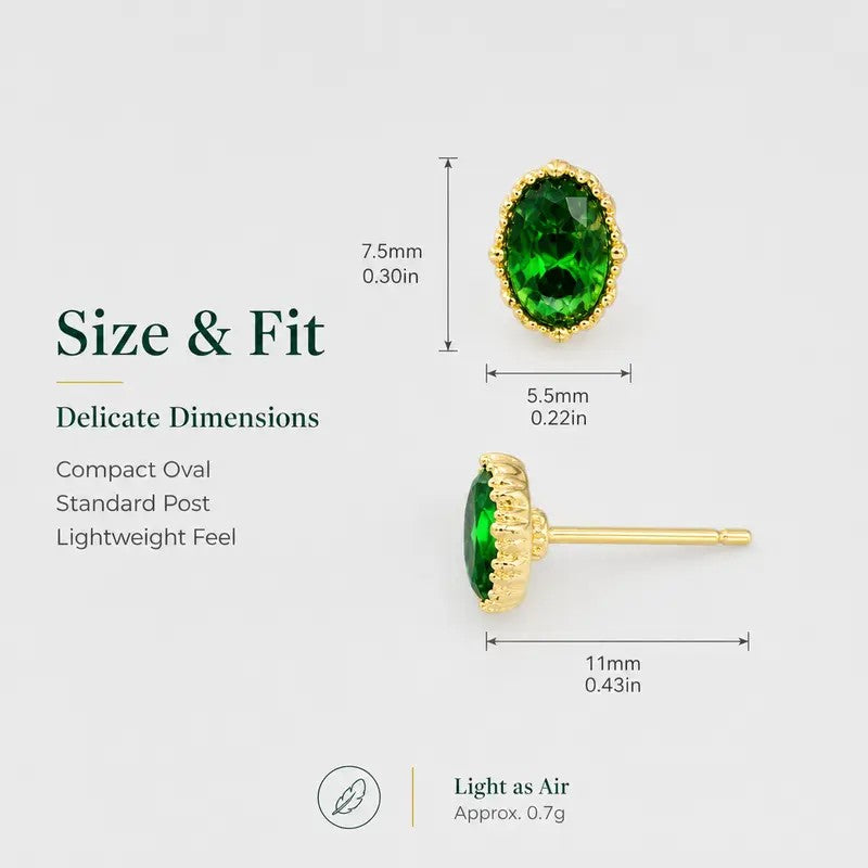 18k Elegant Oval Green Stud Earrings