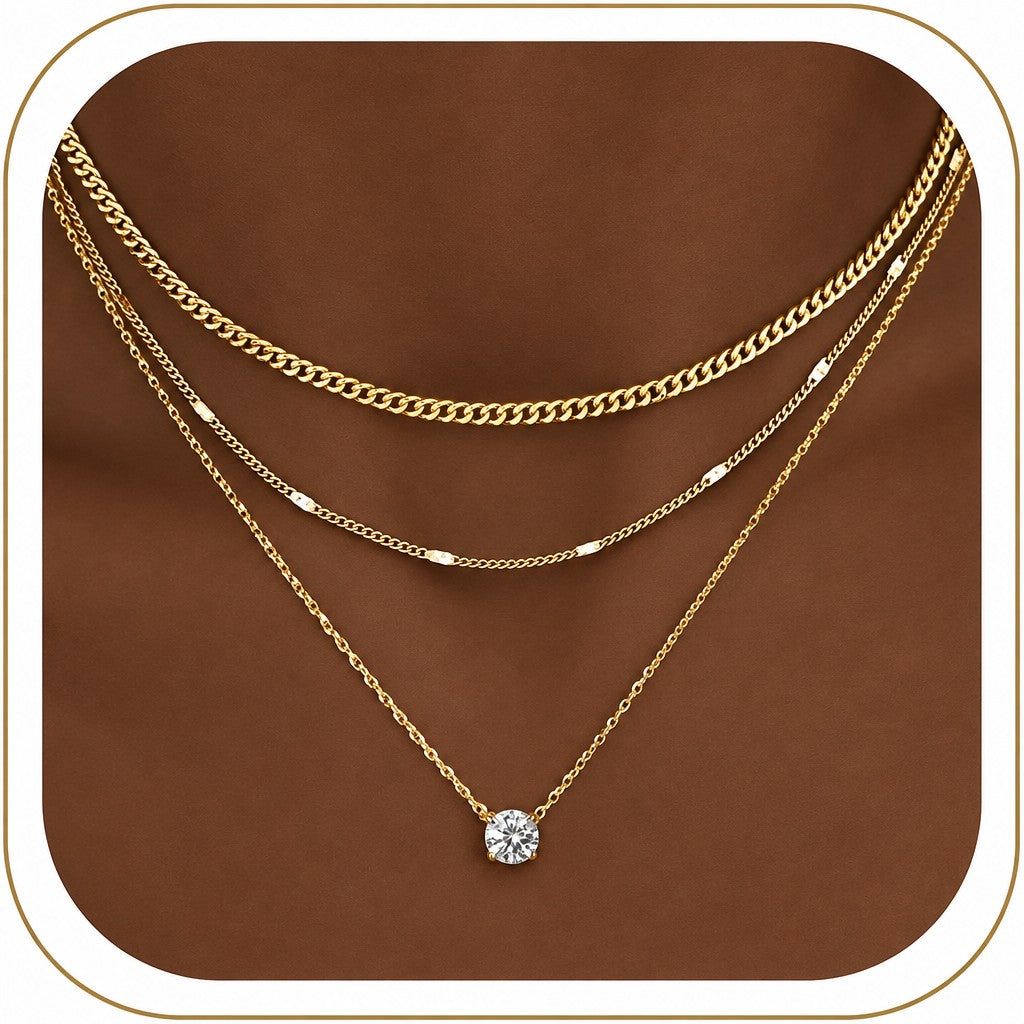 14k Layered CZ Pendant Necklace