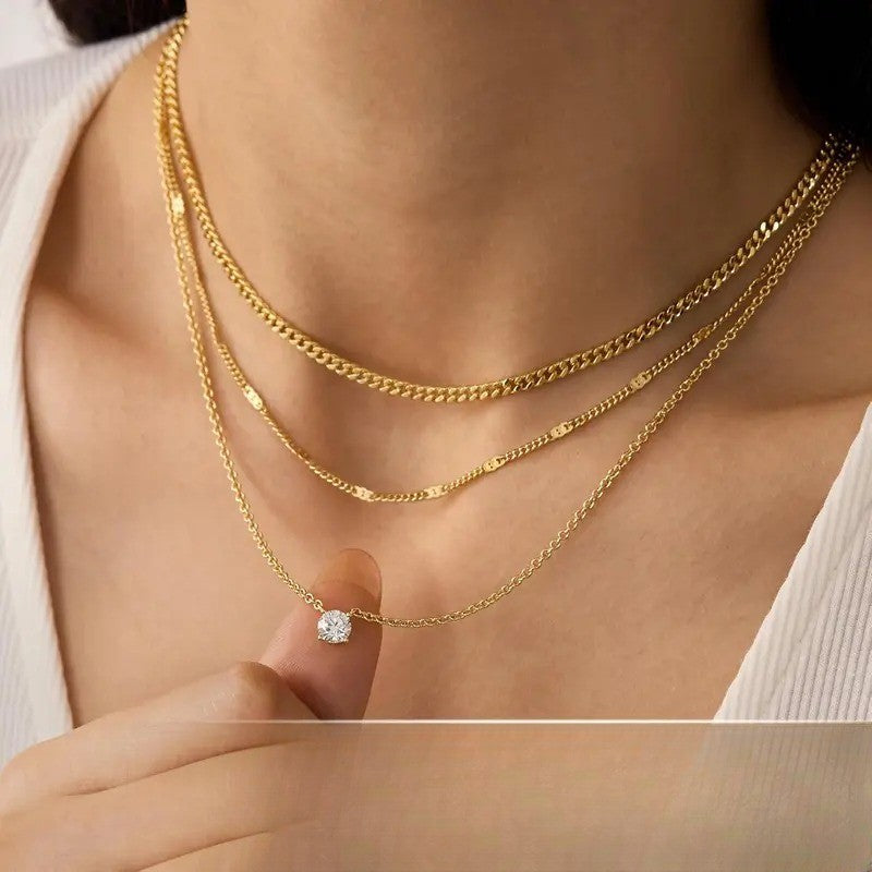14k Layered CZ Pendant Necklace