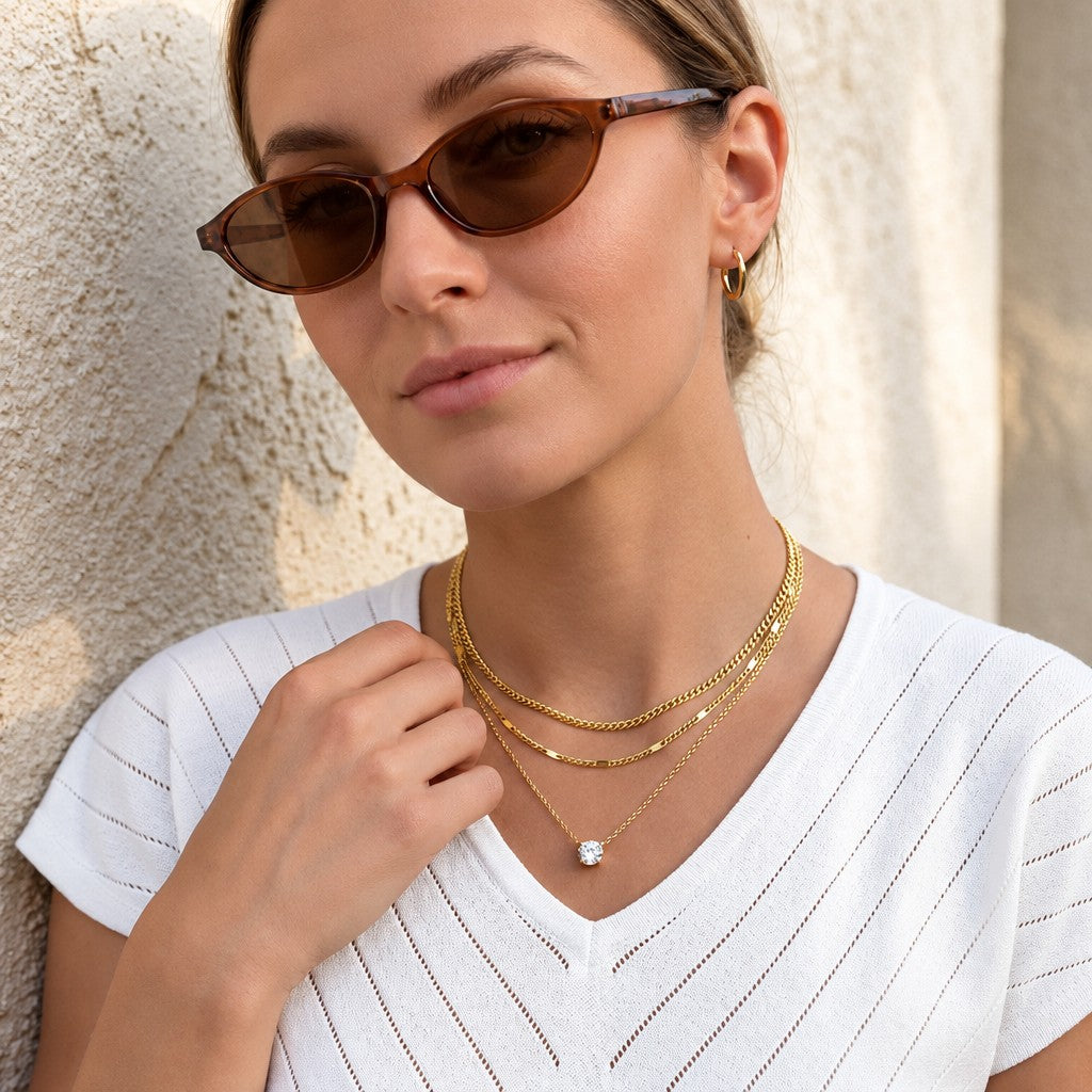 14k Layered CZ Pendant Necklace