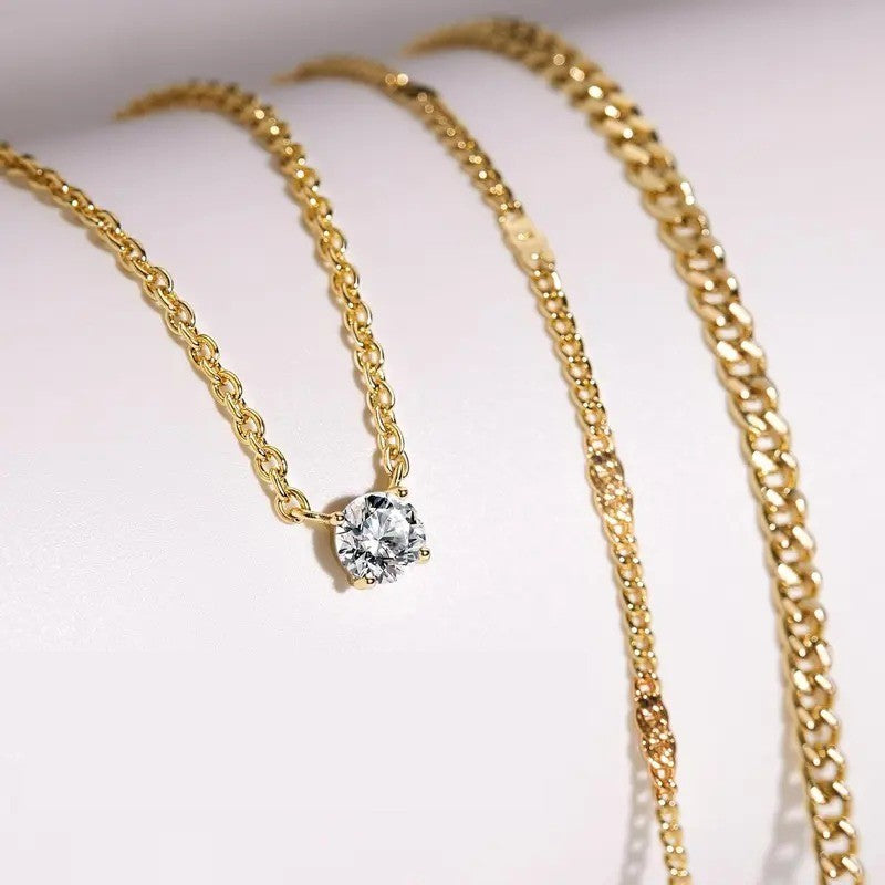 14k Layered CZ Pendant Necklace