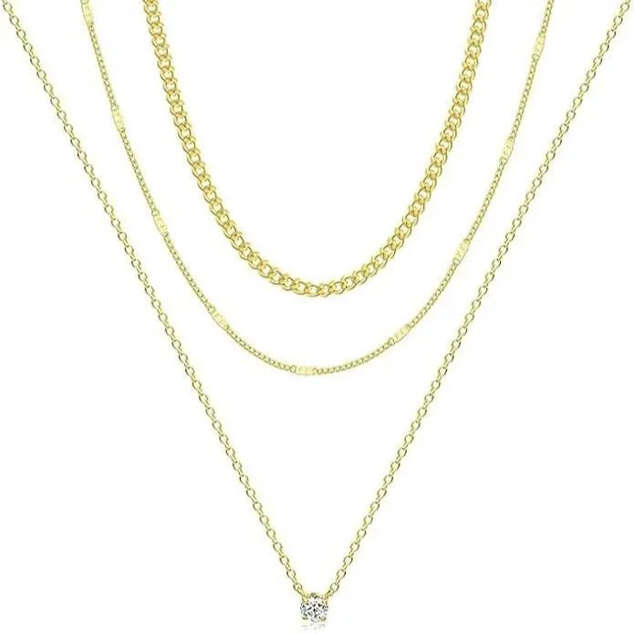 14k Layered CZ Pendant Necklace