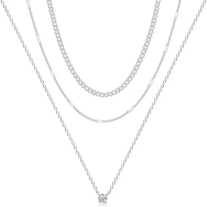 14k Layered CZ Pendant Necklace