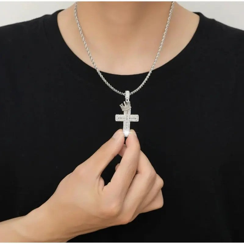 14k Crown Cross Pendant Necklace